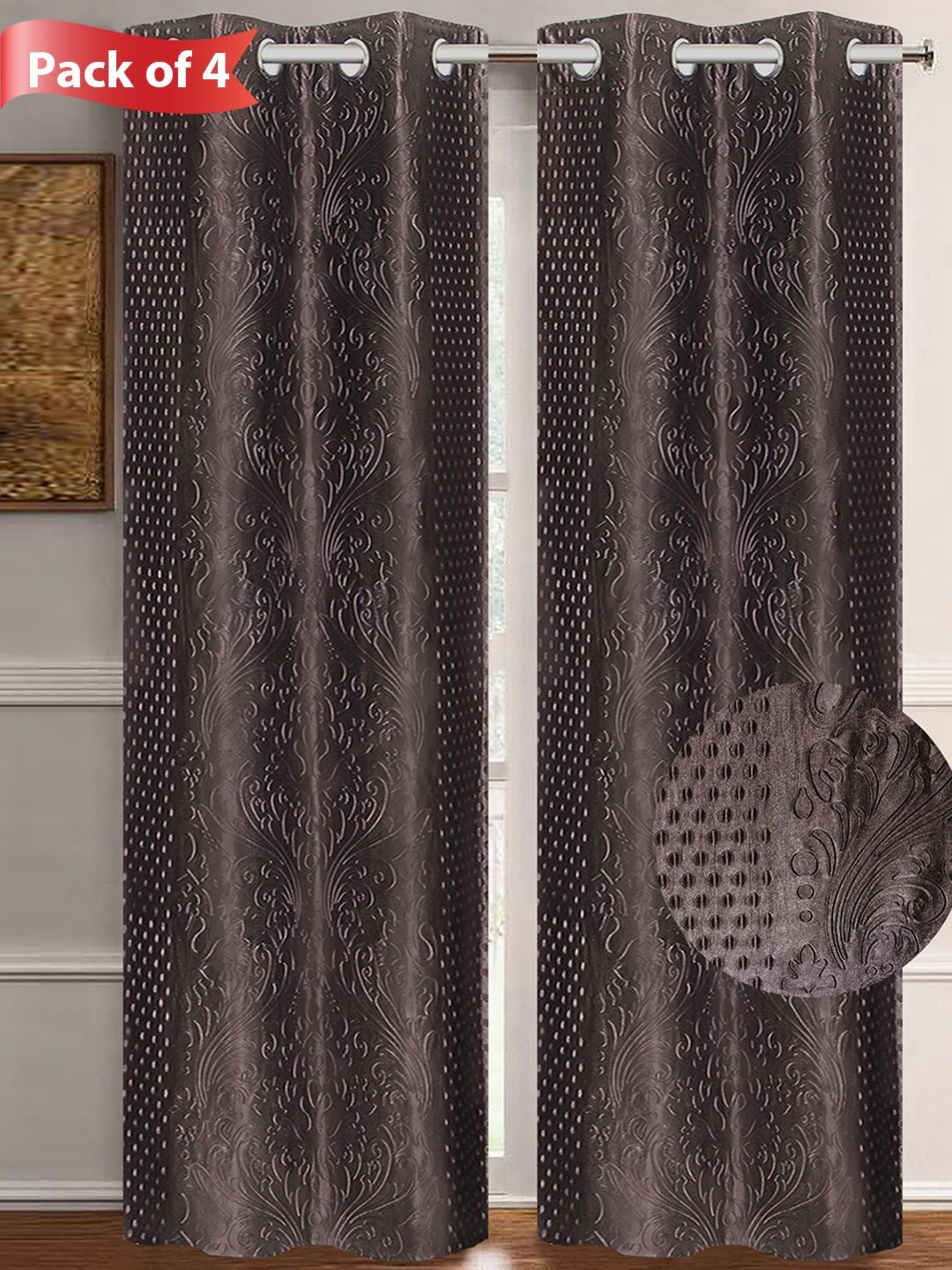 

Aura Brown 4 Pieces Ethnic Motifs Room Darkening Door Curtains