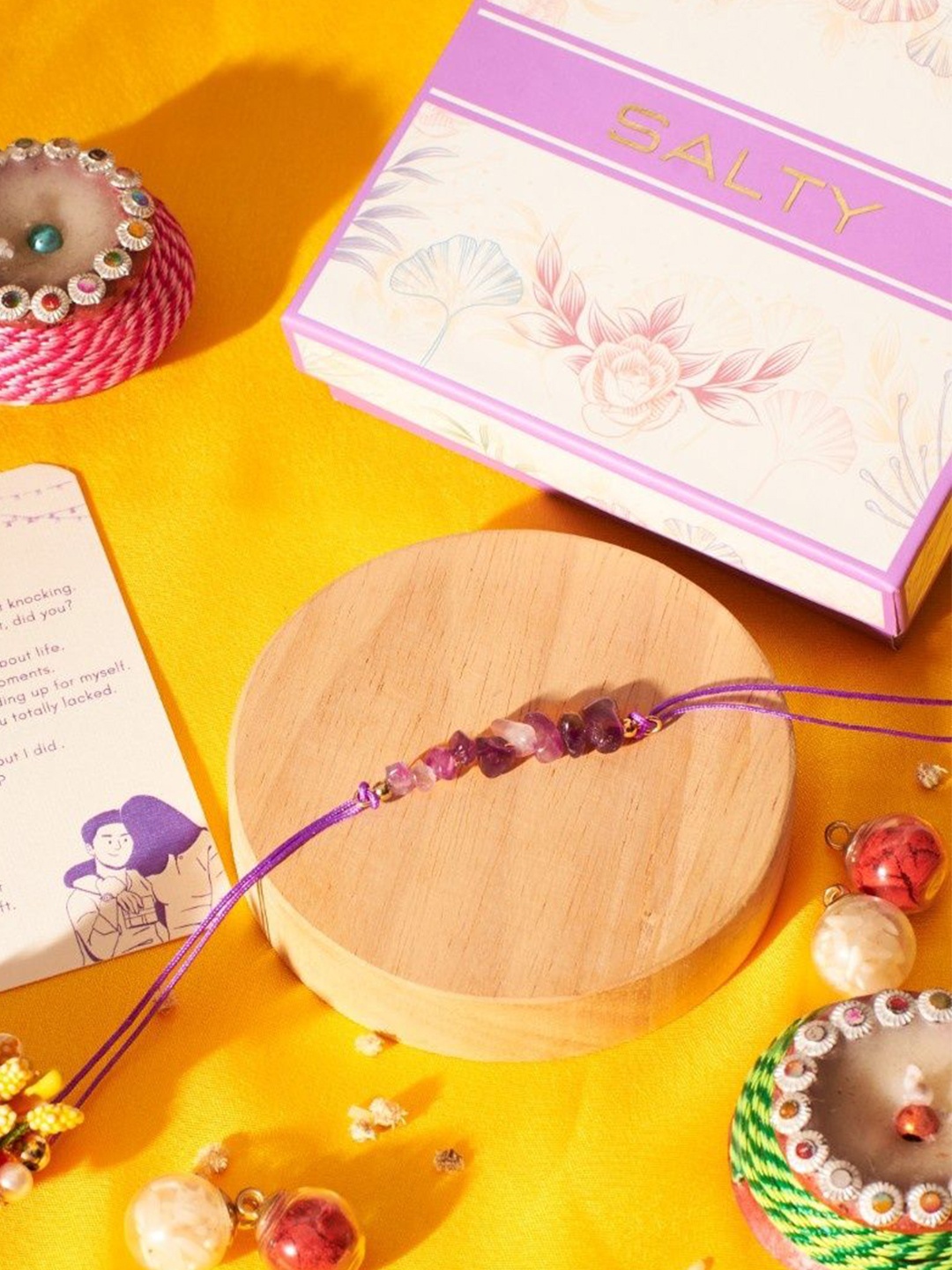 

SALTY Amethyst Rakhi With Roli-Chawal & Card, Purple