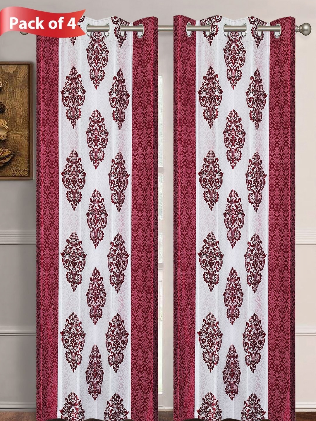 

Aura Maroon & White Set of 4 Ethnic Motifs Door Curtains