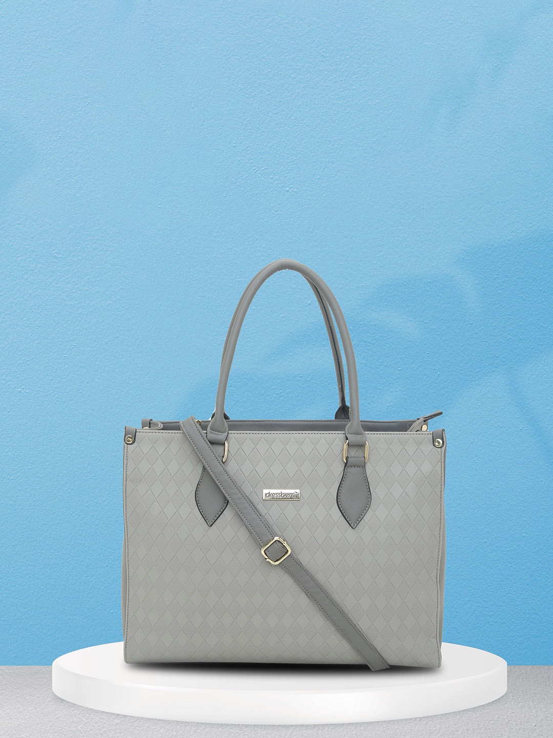 

DressBerry Grey Geometric Textured Structured Laptop Handheld Bag