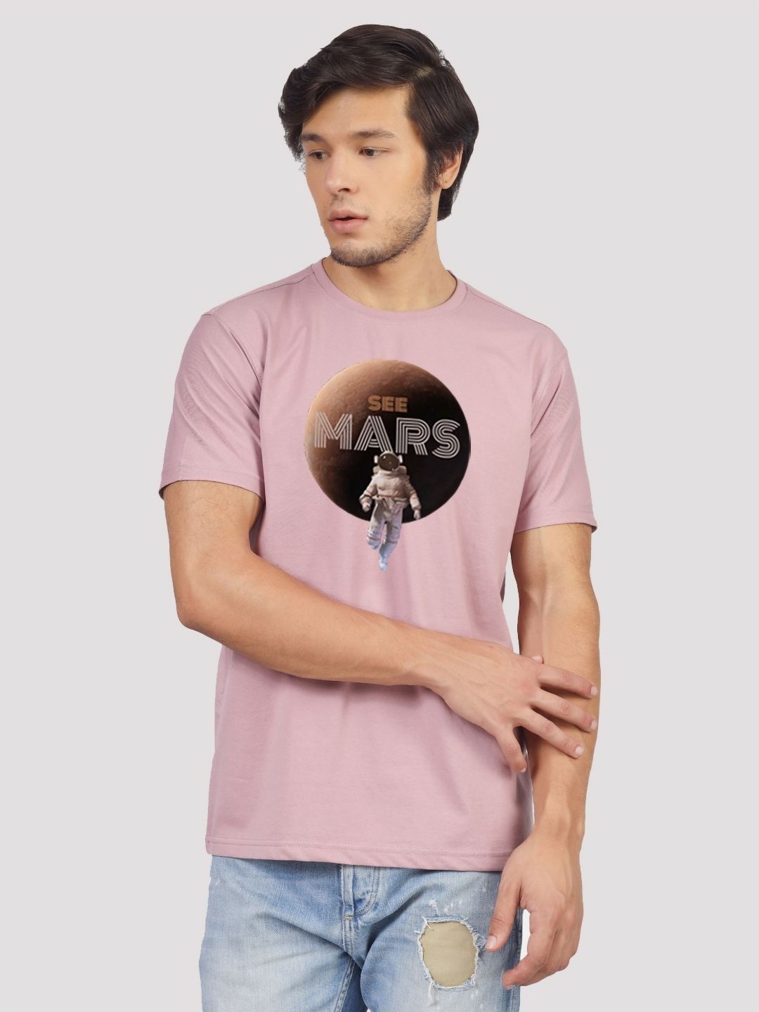 

Greylongg Men Graphic Printed Round Neck Cotton T-Shirt, Purple