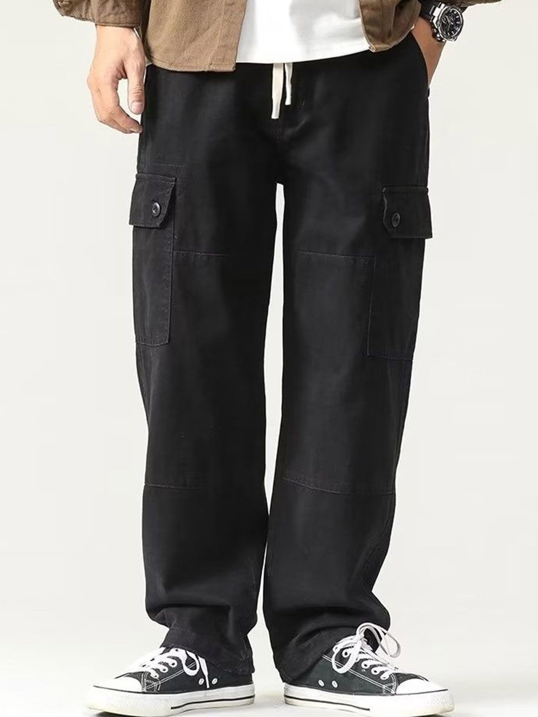 

StyleCast Men Solid Loose Fit Cargos Trousers, Black