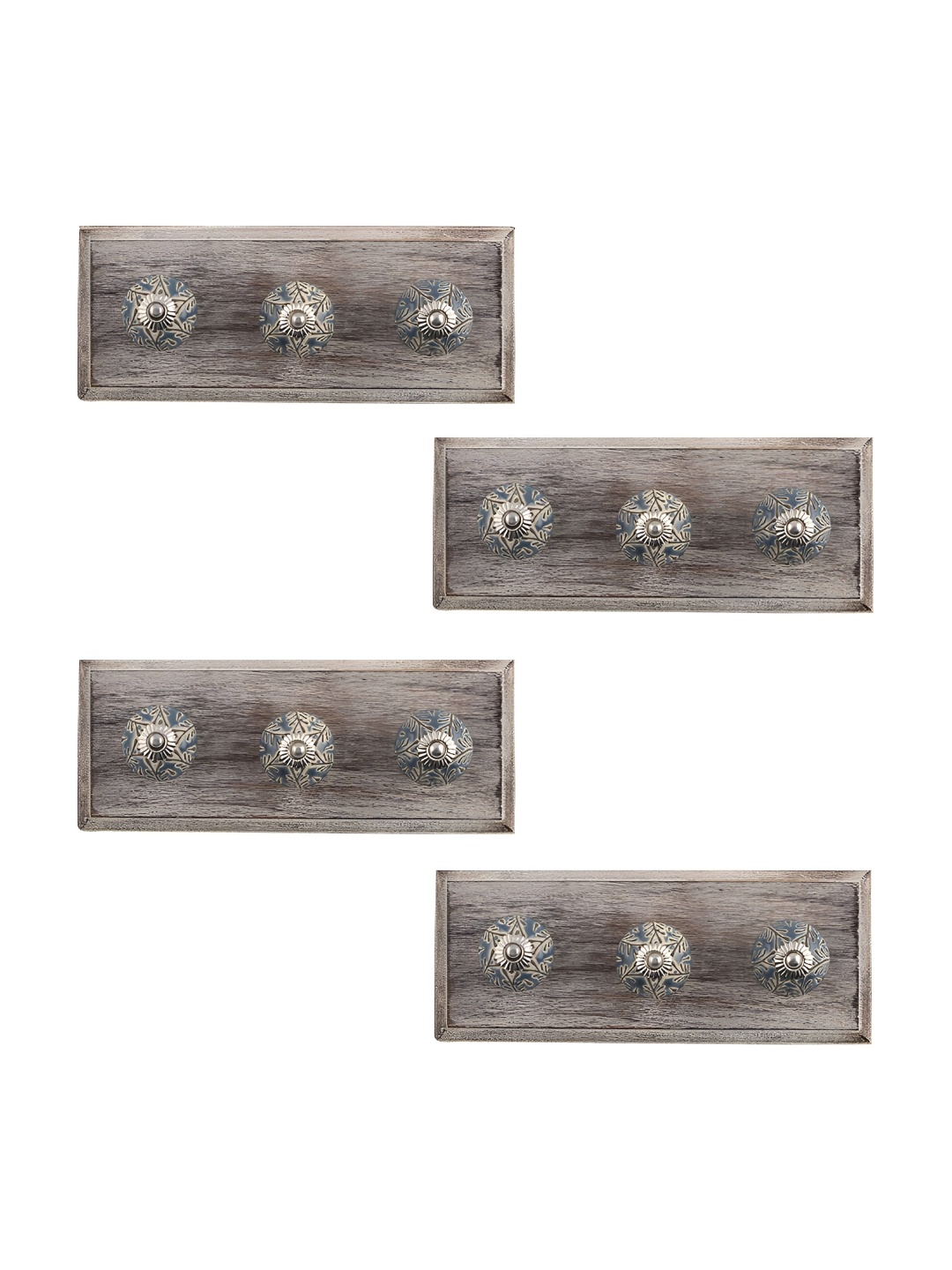 

Indianshelf 4Pc Grey Printed Waterproof Wooden Hook