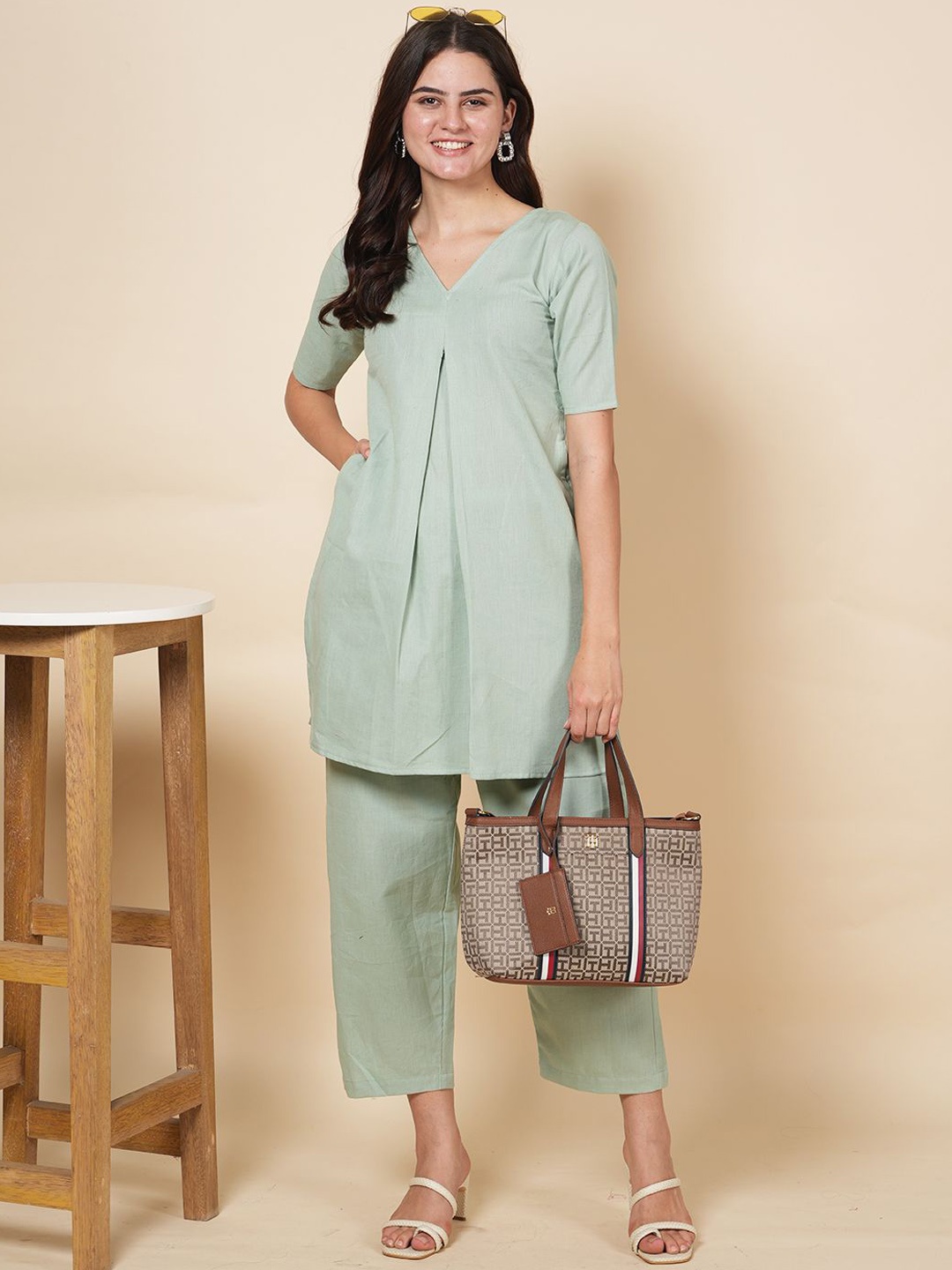 

LABEL KRISHA Pure Cotton Top With Trouser Co-Ords, Sea green