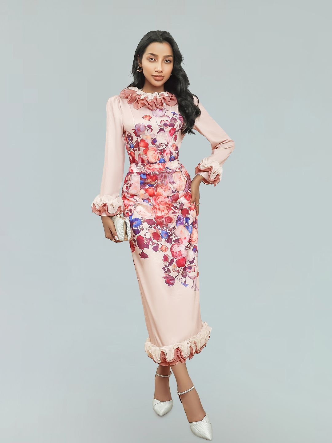 

JC Collection Floral Printed Casual Casual Top With Maxi Skirt, Pink