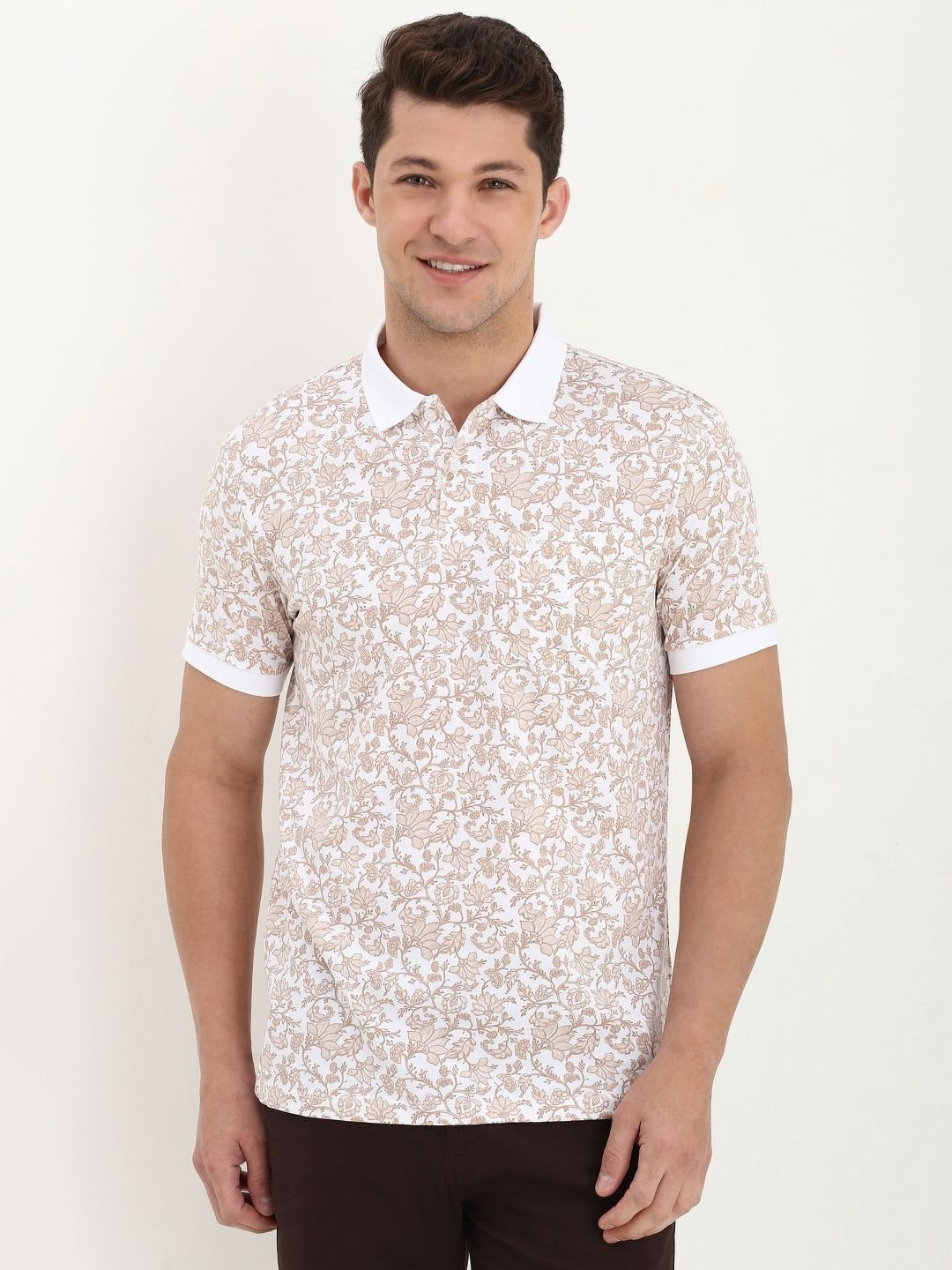 

Allen Solly Men Floral Polo Collar Pockets T-shirt, White