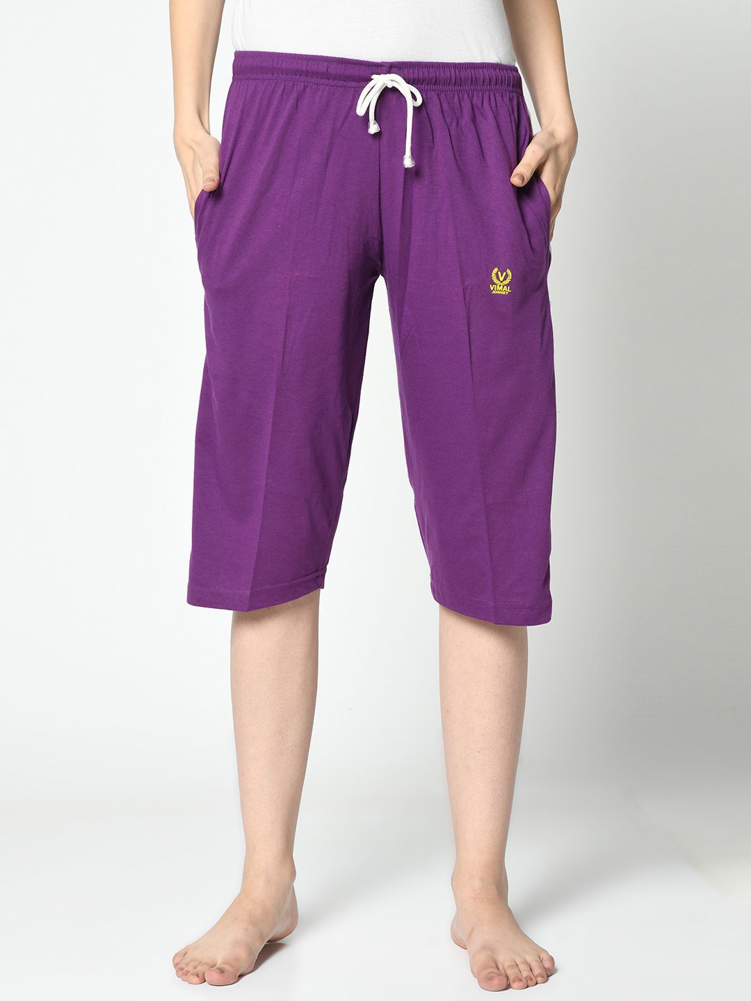 

VIMAL JONNEY Women Striped Capris, Purple