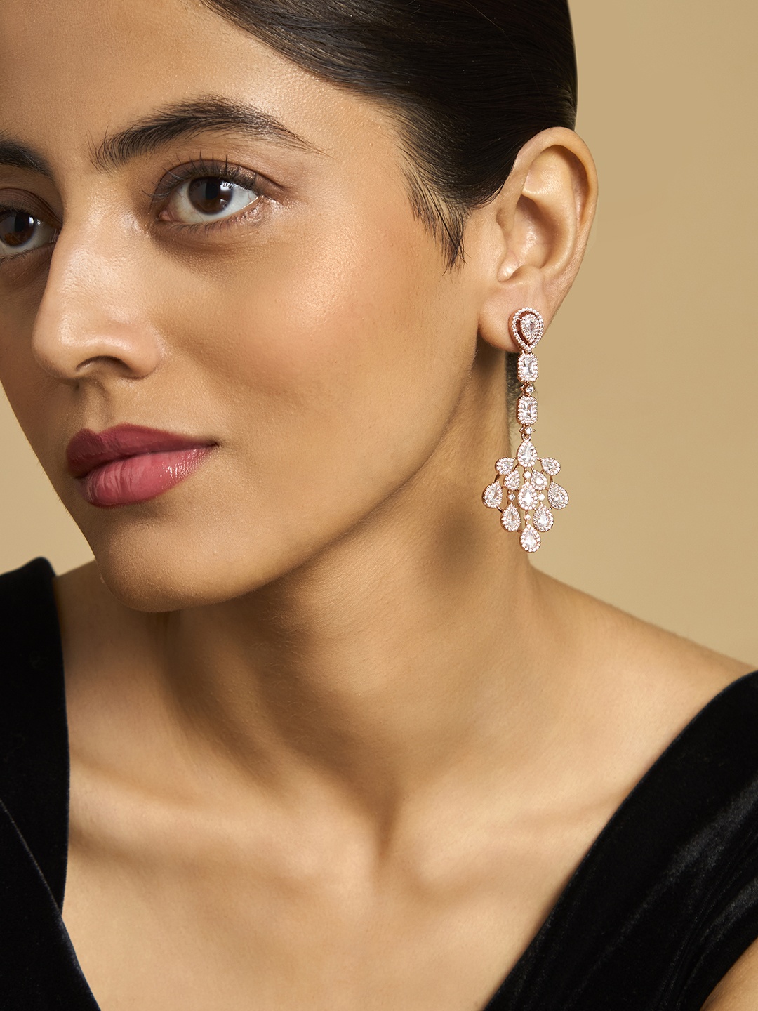 

Kushal's Fashion Jewellery Rose Gold Plated Cubic Zirconia Classic Drop Earrings