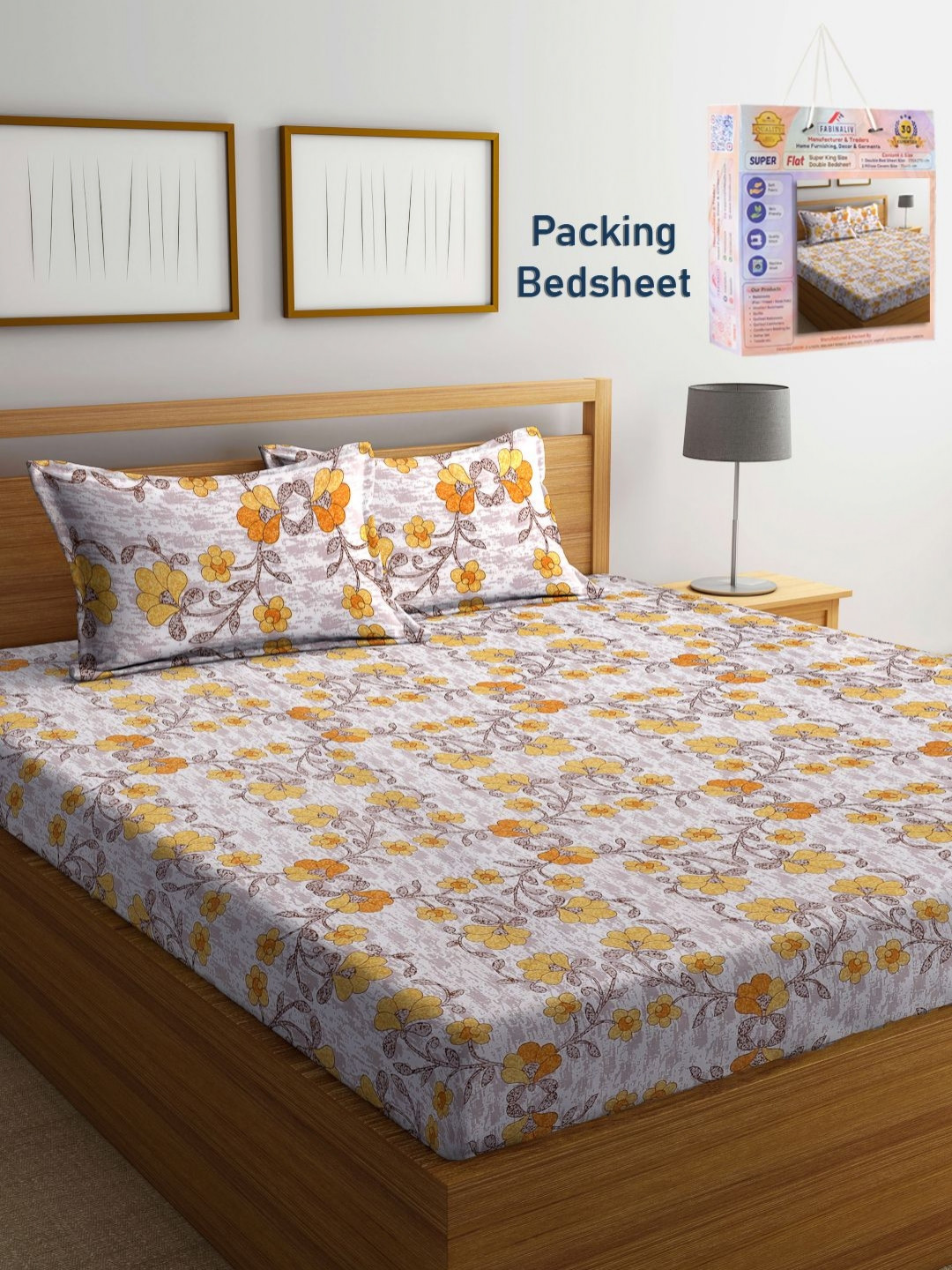 

FABINALIV Brown & Orange Floral 300 TC King Bedsheet With 2 Pillow Covers