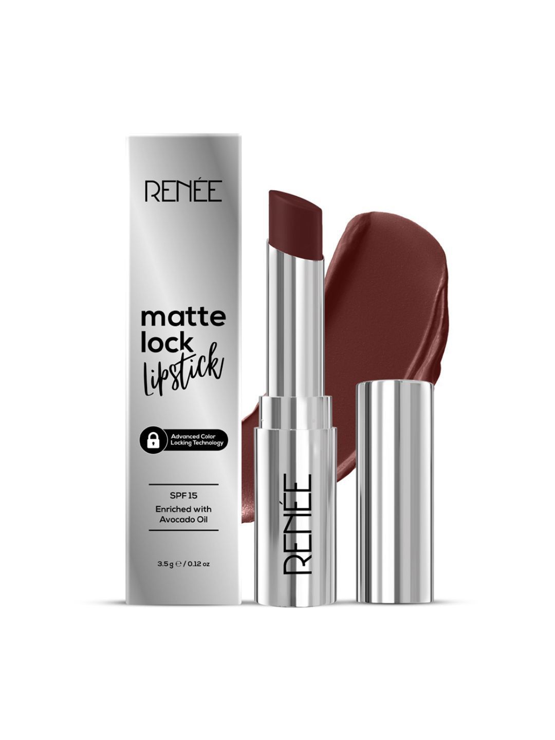 

Renee Matte Lock Avocado Oil SPF 15 Lipstick With Beta Carotene & Vitamin E 3.5g - Funk, Brown