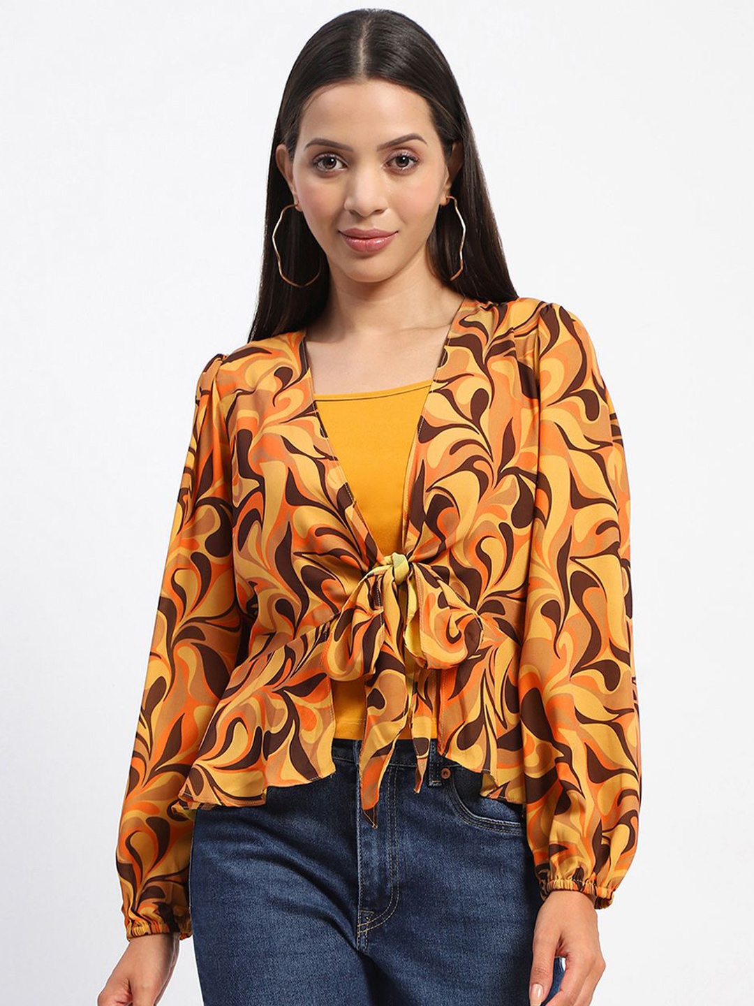 

Madame Women Pack Of 2 Abstract Printed V-Neck Tops, Yellow