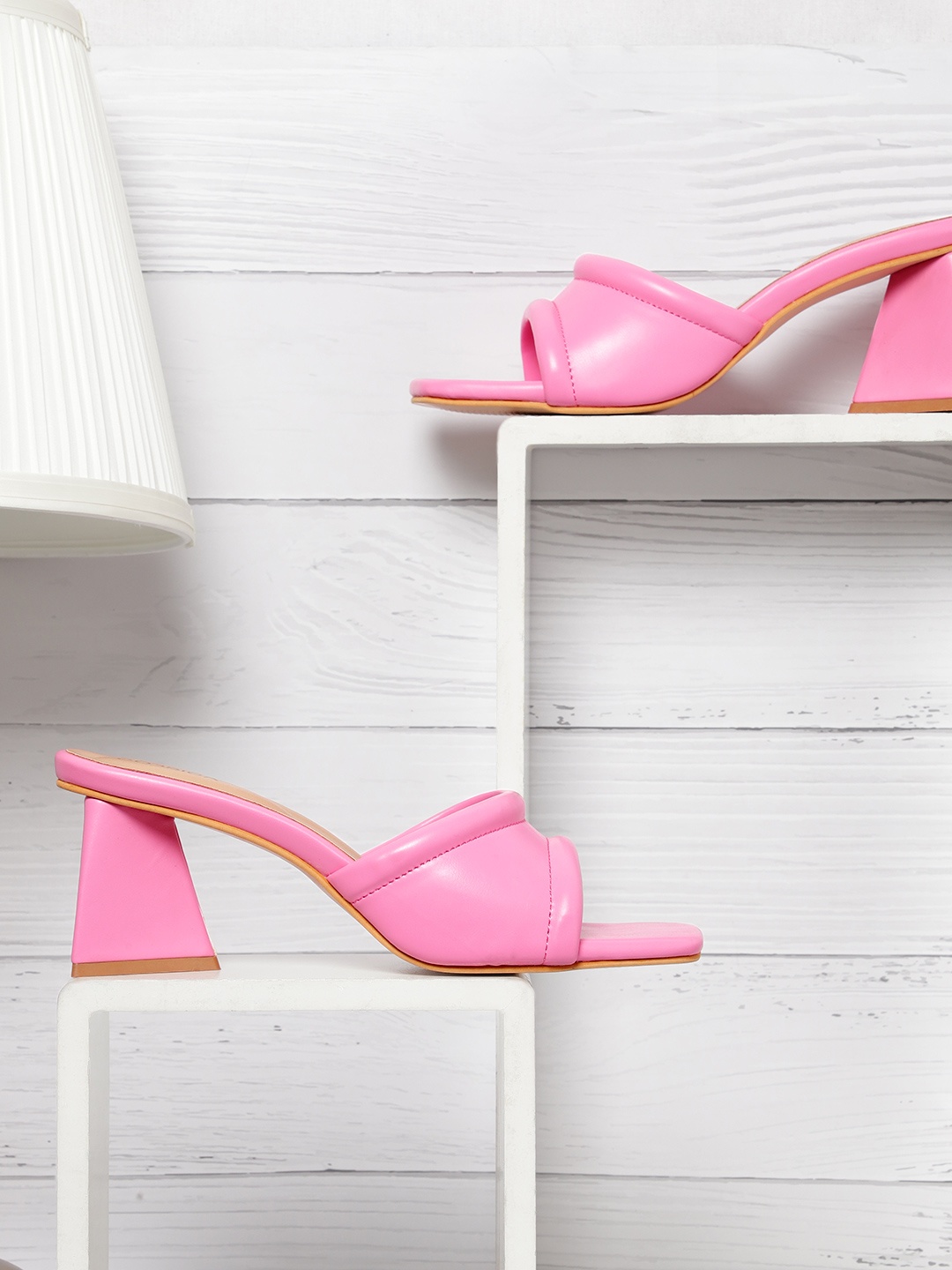 

CORSICA Open Toe Solid Block Heels, Pink