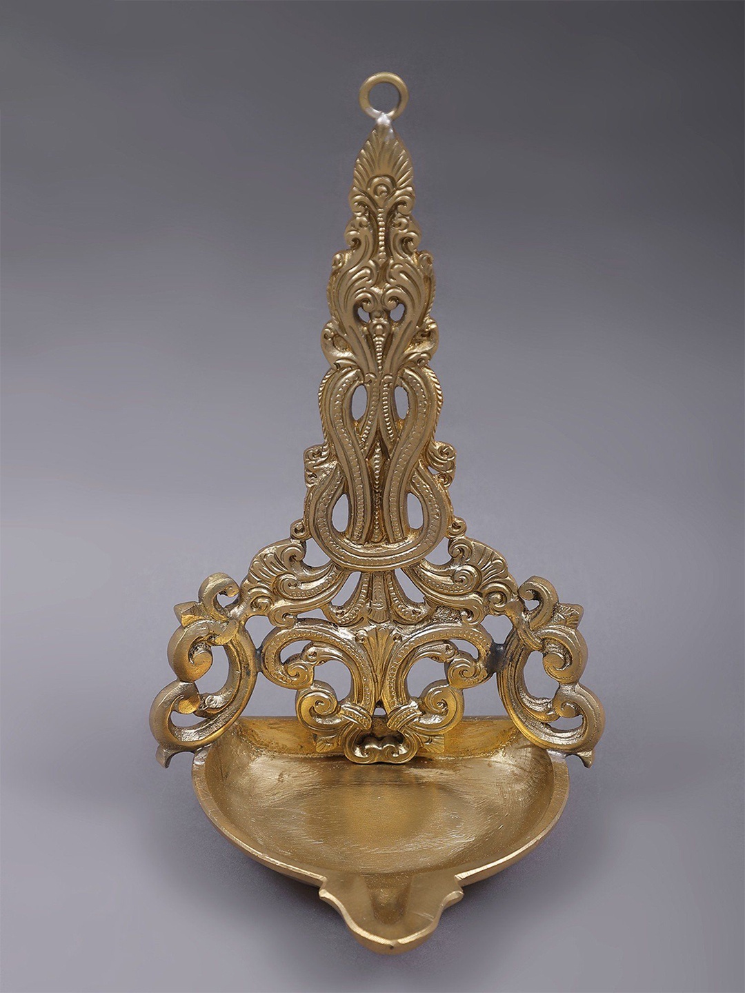 

Exotic India Bronze Designer Hoysala Art Diya, Gold