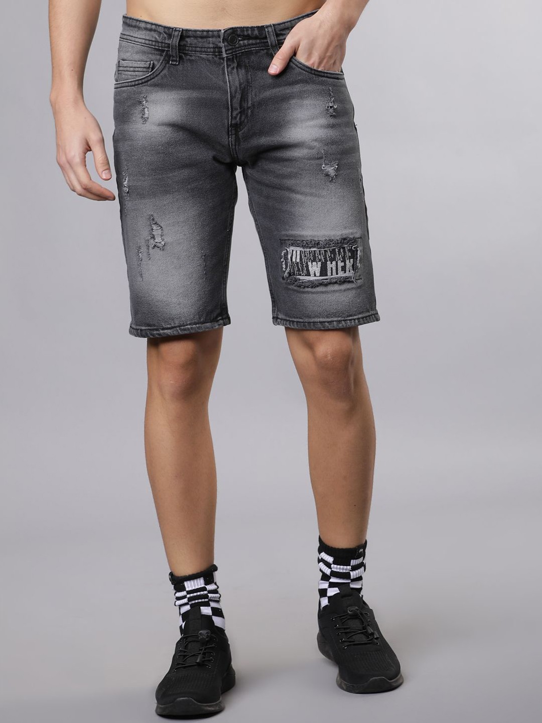 

HIGHLANDER Men Washed Slim Fit Denim Shorts Technology, Grey