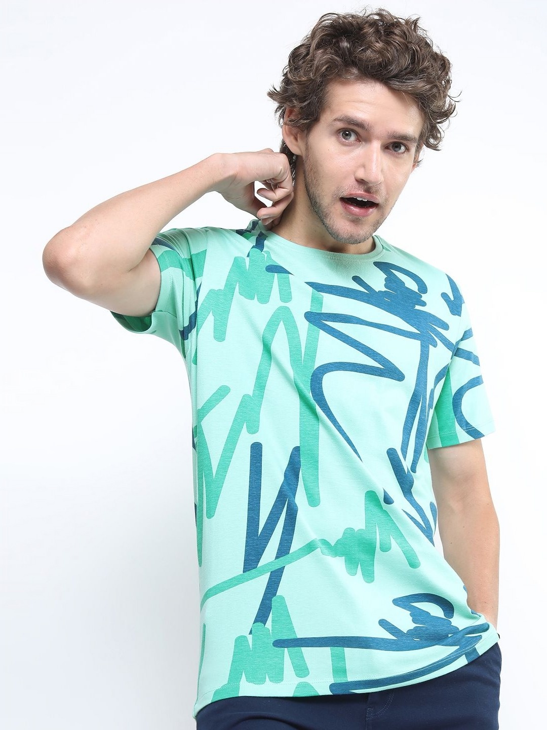 

HIGHLANDER Men Abstract Printed Slim Fit T-shirt, Blue