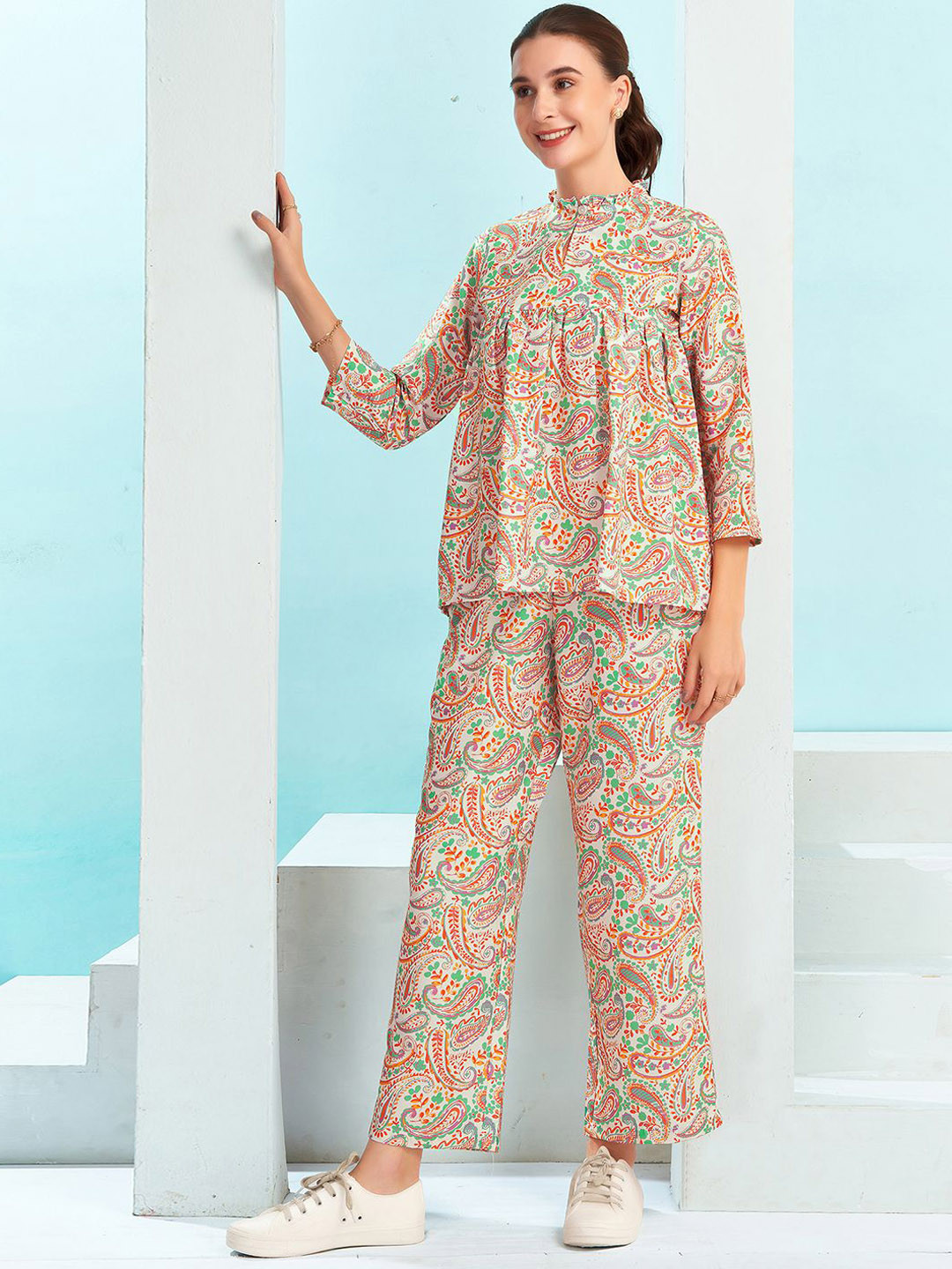 

Selvia Printed Top With Palazzo Co-Ords, Cream