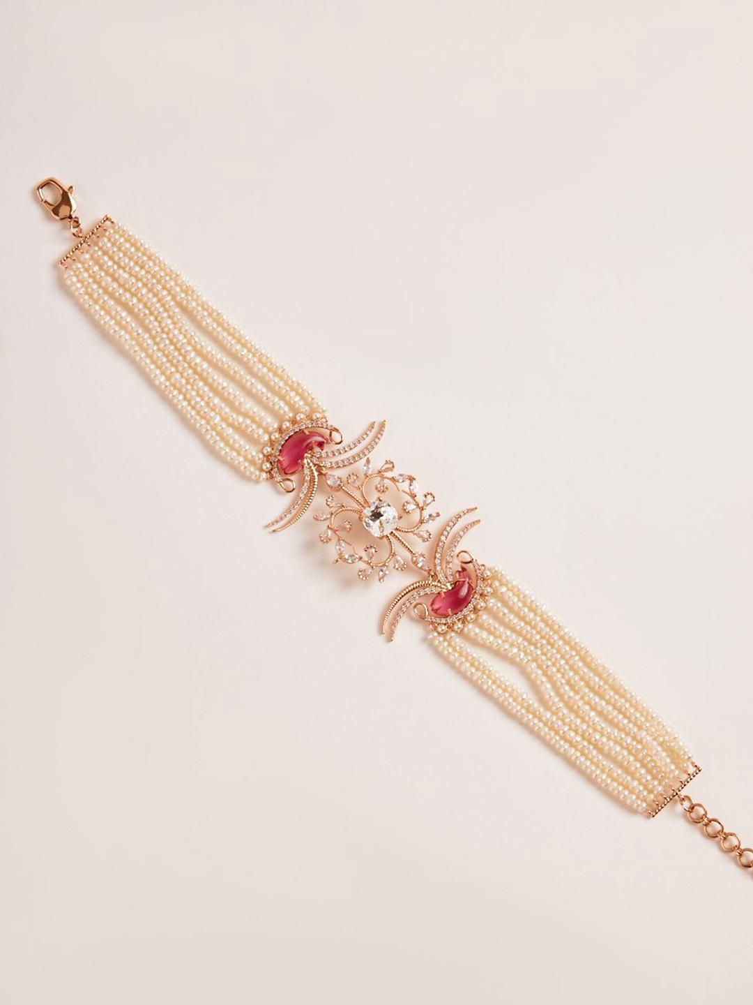 

Outhouse Rose Gold-Plated Stone Studded & Beaded Necklace