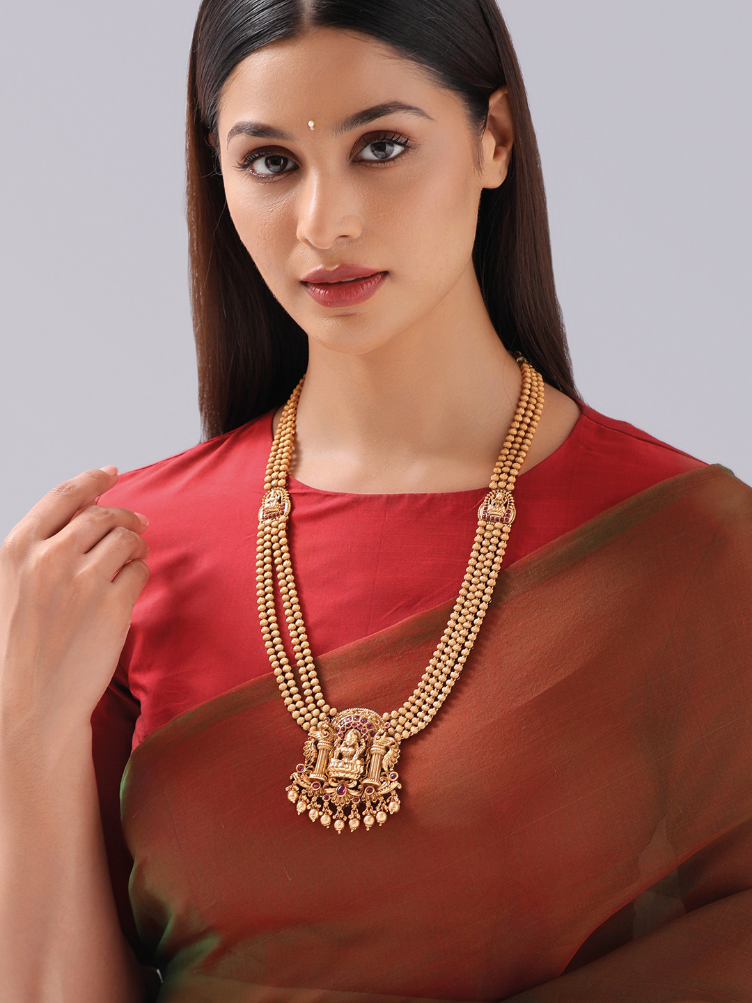 

Kushal's Fashion Jewellery Copper Gold-Plated Temple Necklace