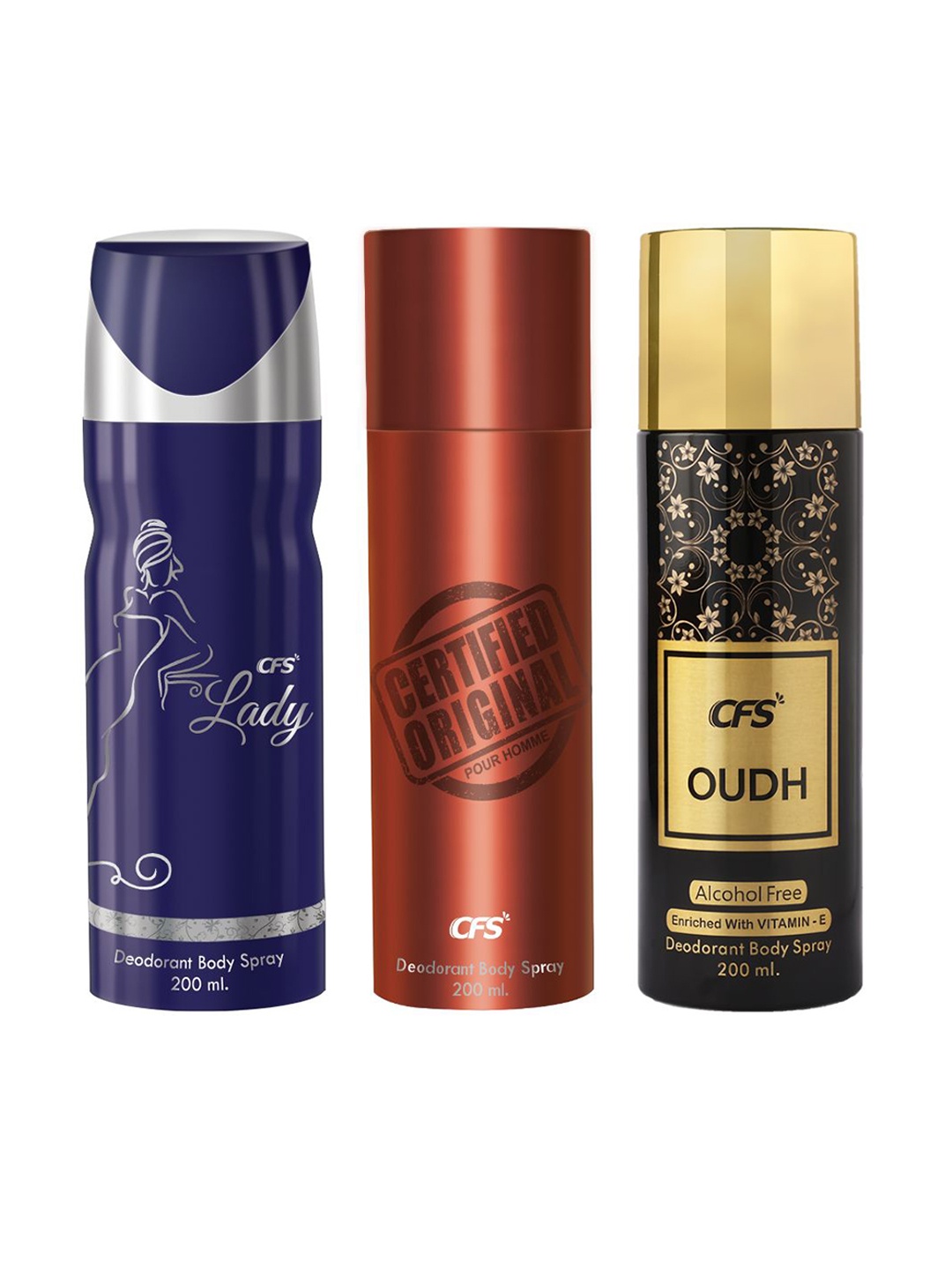 

CFS Set Of 3 Lady Certified Original & Oudh Long Lasting Deodorant Body Spray - 200ml Each, Blue