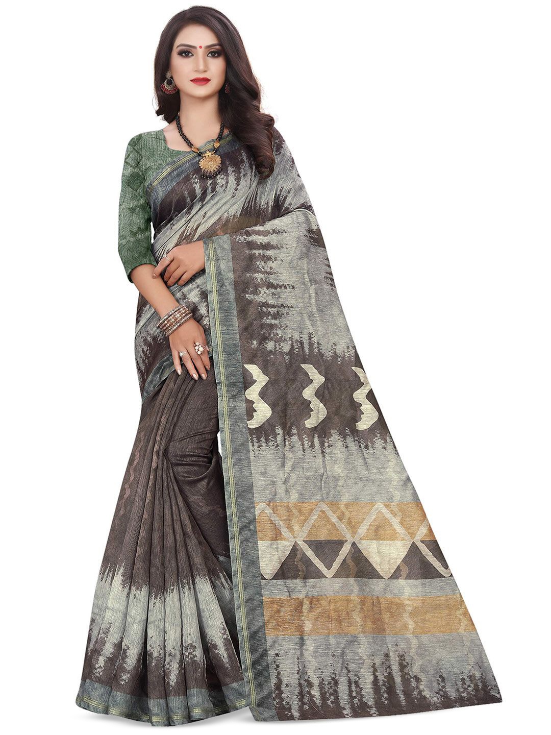 

BAESD Batik Zari Saree, Brown