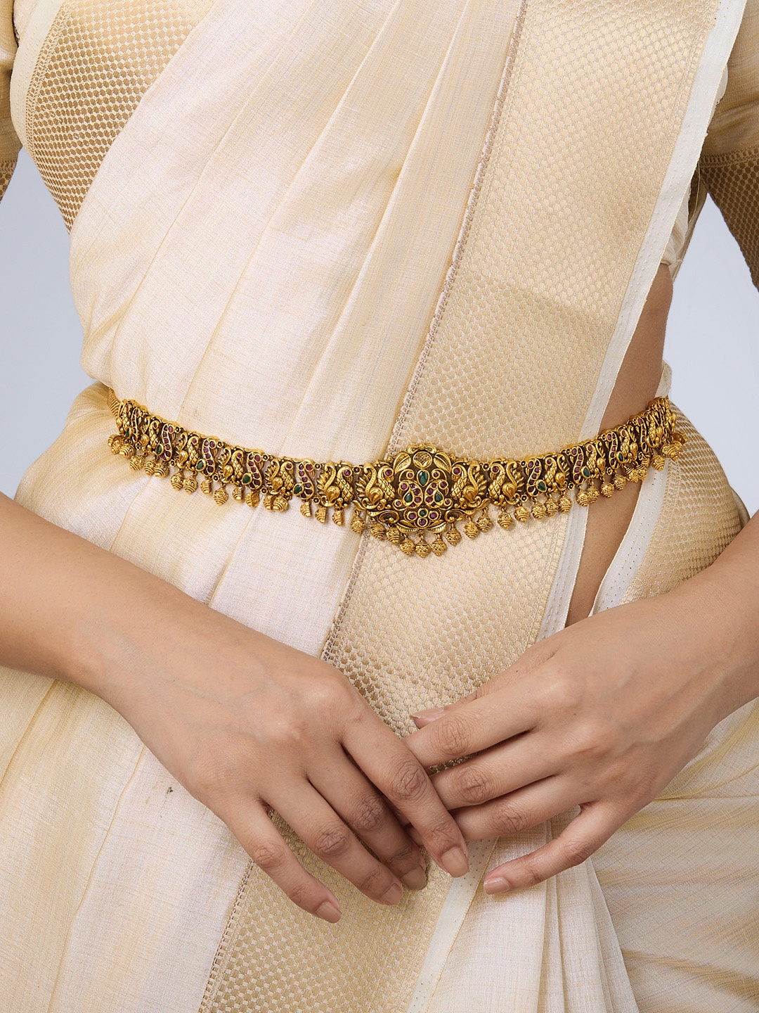 

Kushal's Fashion Jewellery Gold-Plated CZ-Studded Kamarbandh