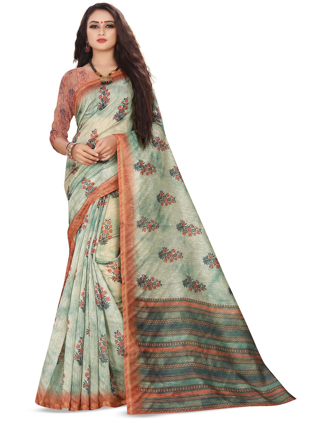 

BAESD Ethnic MotifsPrinted Zari Saree, Turquoise blue