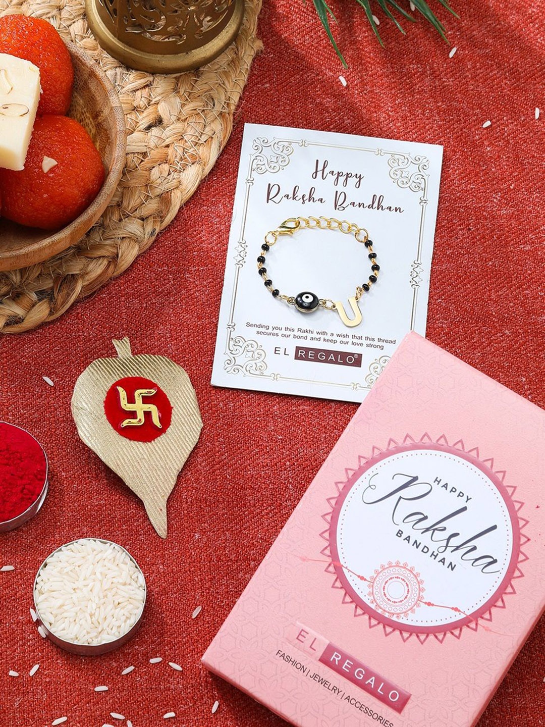 

EL REGALO Evil Eye Charm Rakhi Gift Set, Gold