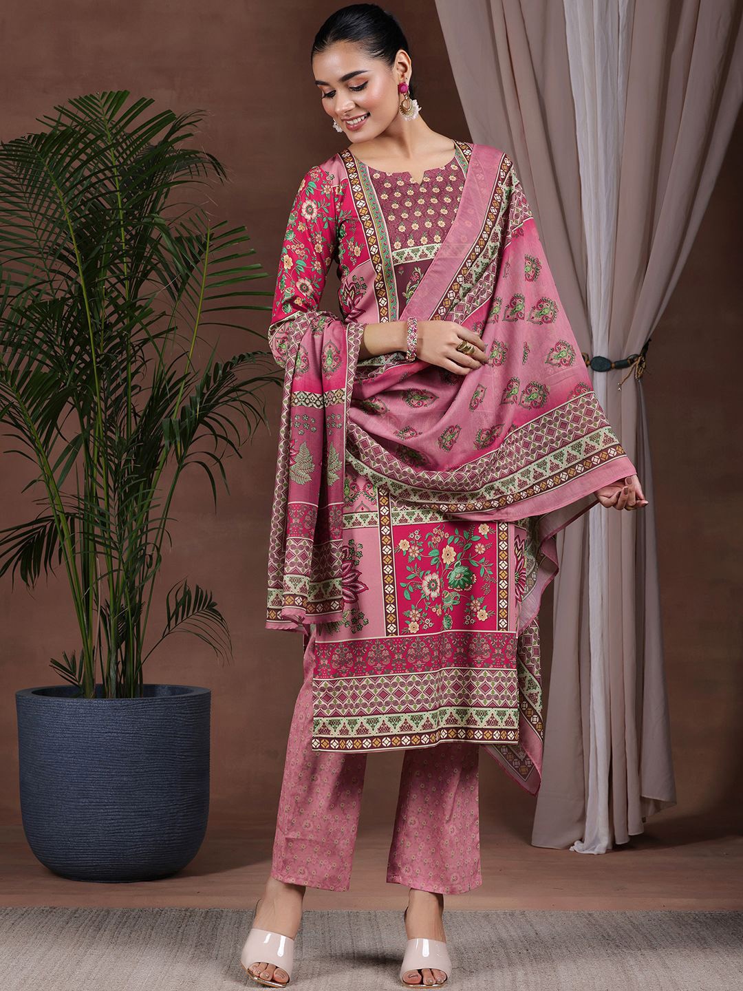 

Libas Ethnic Motifs Printed Kurta with Trousers & Dupatta, Pink