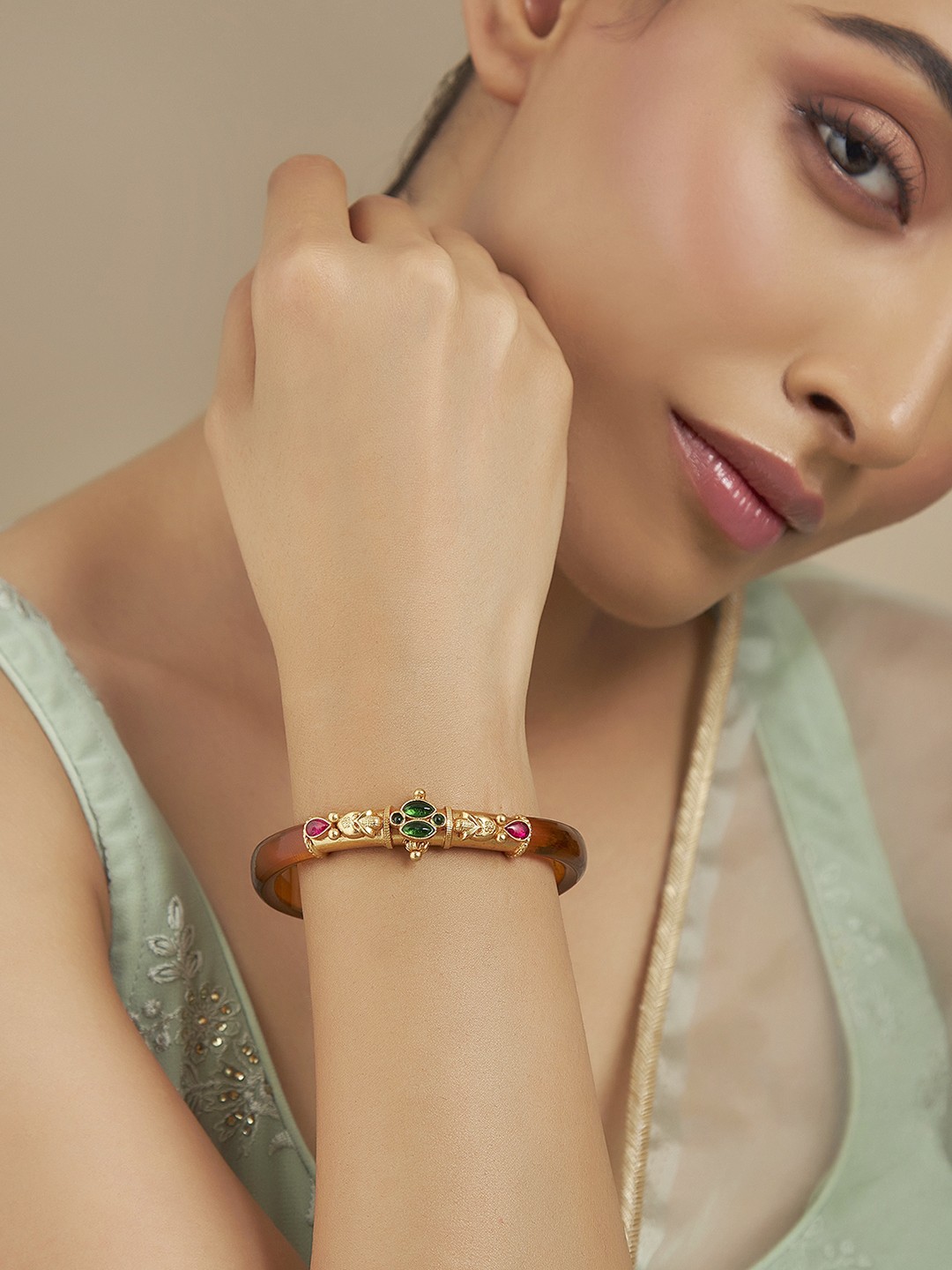

Kushal's Fashion Jewellery Women 92.5 Pure Silver Gold-Plated Temple Cuff Bracelet