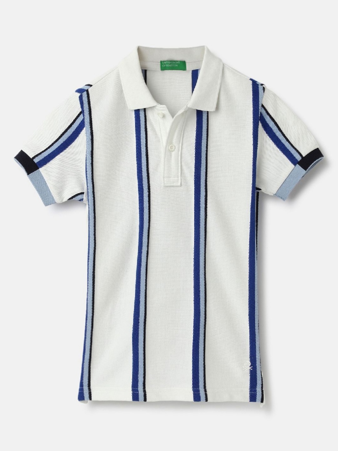 

United Colors of Benetton Boys Striped Polo Collar Pure Cotton T-Shirt, Off white