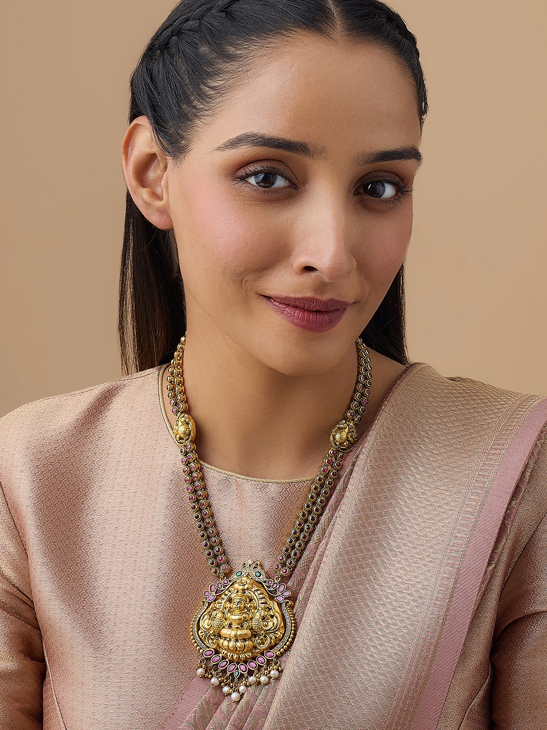 

Kushal's Fashion Jewellery 92.5 Pure Silver Gold-Plated Temple Necklace