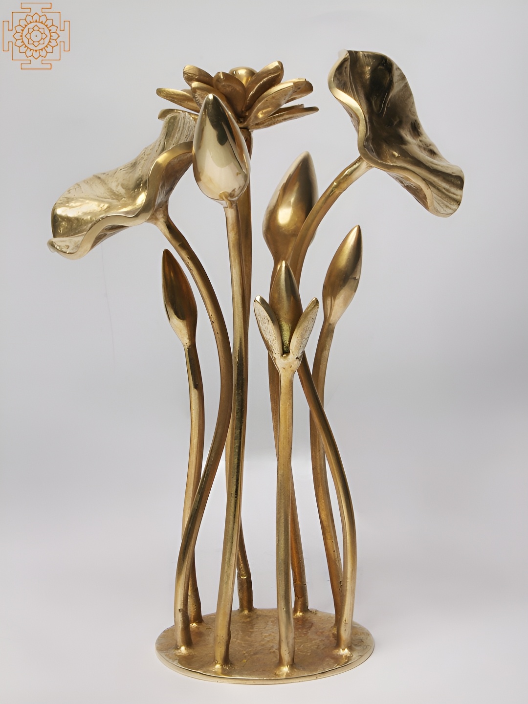 

Exotic India Gold-Toned Flower With Buds Brass Showpiece