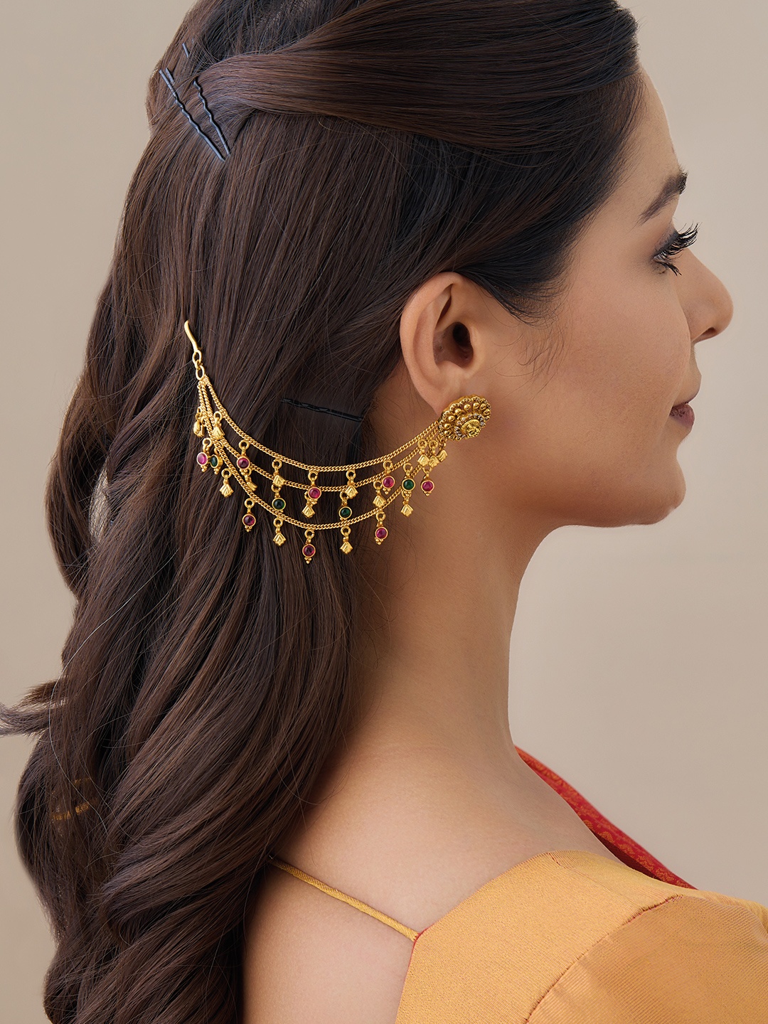 

Kushal's Fashion Jewellery Set of 2 92.5 Pure Silver Gold-Plated Embellished Hair Matil
