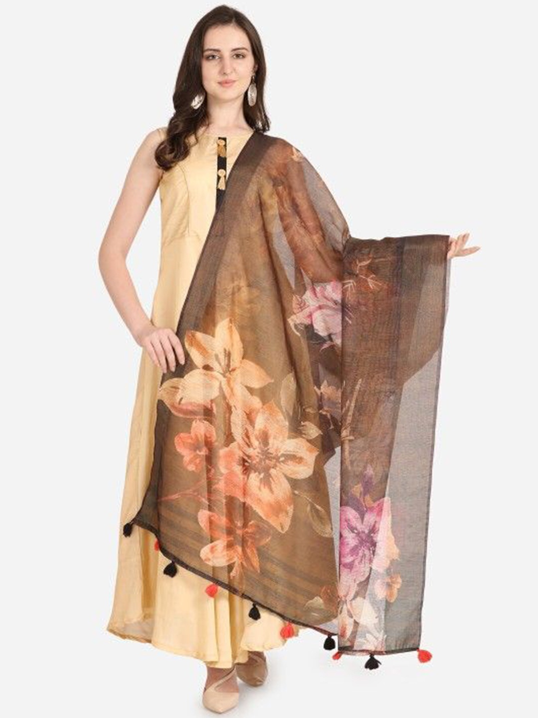 

Kaizen TEXO FAB Floral Digital Printed Dupatta, Brown