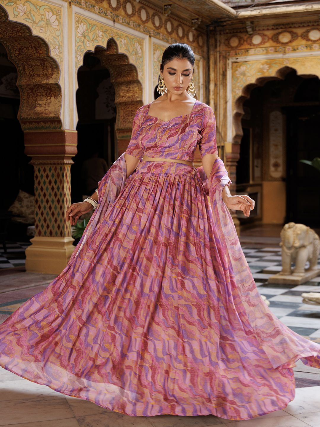 

Ragavi Printed Ready to Wear Lehenga & Blouse With Dupatta, Purple