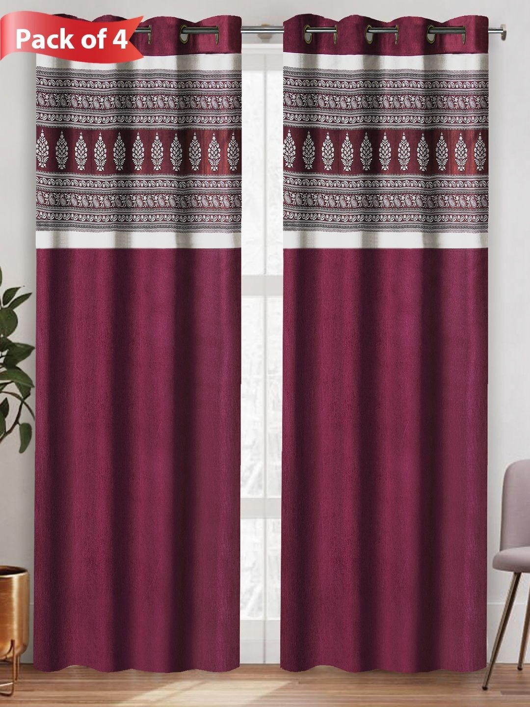

Aura Maroon & Silver-Toned Set of 4 Ethnic Motifs Door Curtains