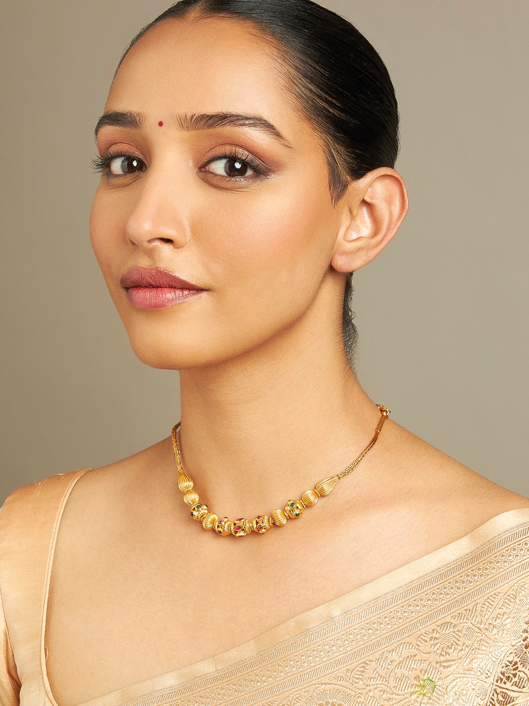 

Kushal's Fashion Jewellery 92.5 Pure Silver Gold-Plated Temple Necklace
