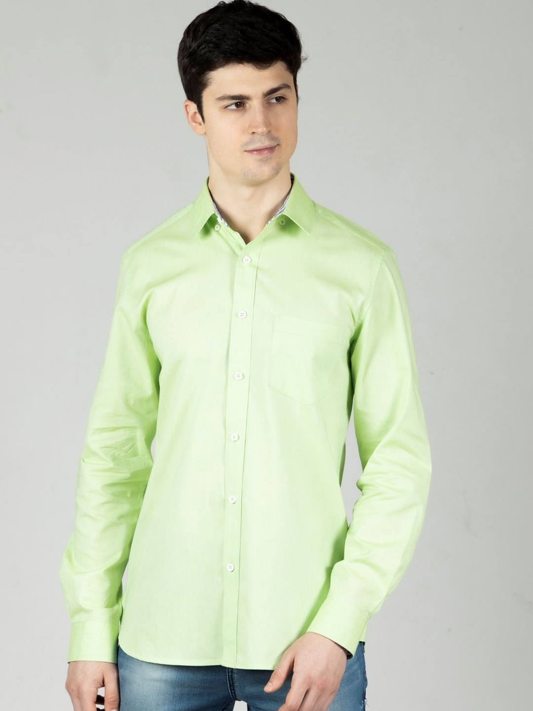 

OZMOD Men Modern Spread Collar Solid Cotton Slim Fit Casual Shirt, Lime green