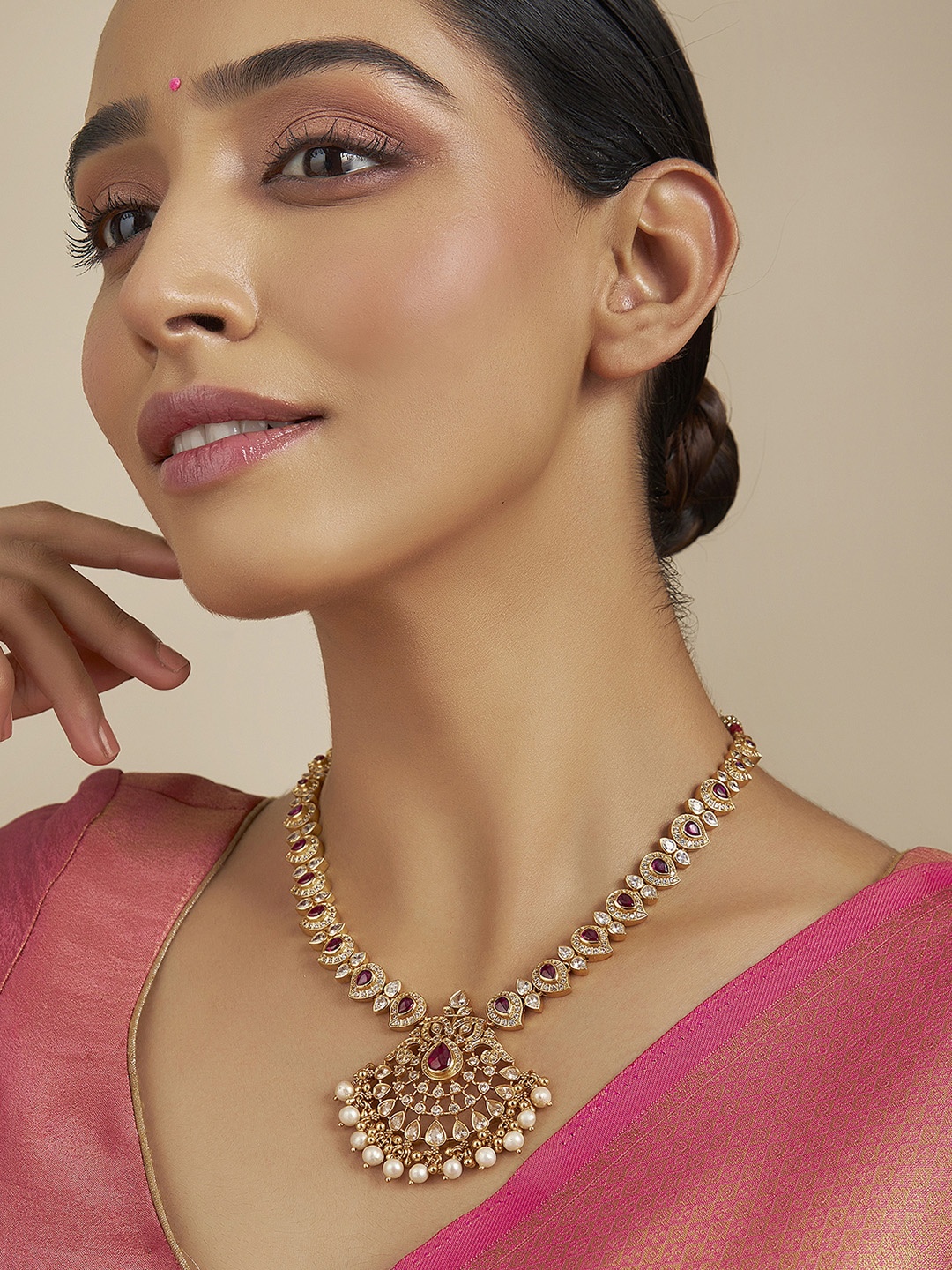 

Kushal's Fashion Jewellery 92.5 Silver Gold-Plated Temple Necklace