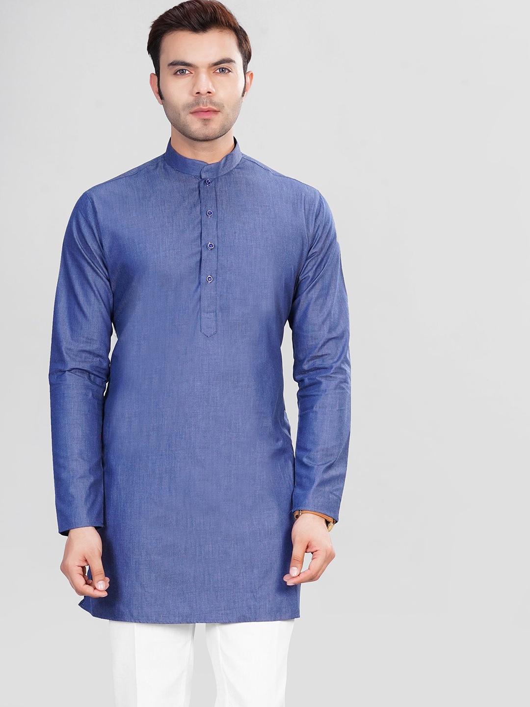 

LA'SCOOT Men Regular Pure Cotton Kurta with Trousers, Navy blue