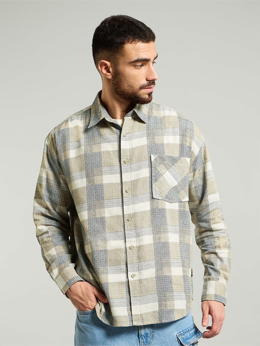 

Beyoung Men Opaque Tartan Checked Casual Shirt, Beige