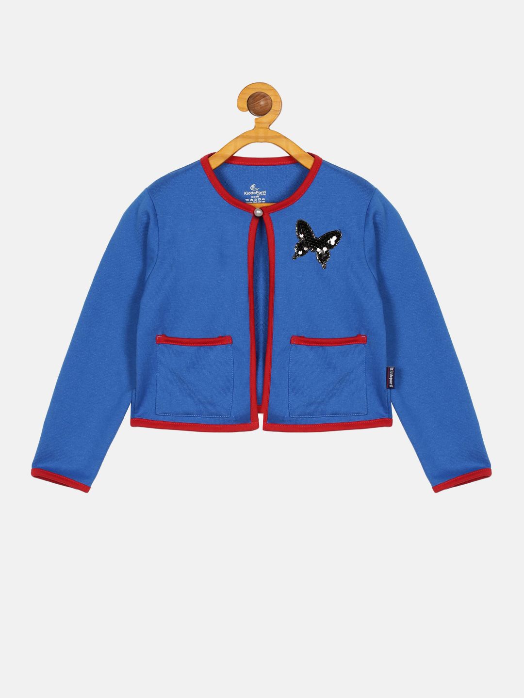 

KiddoPanti Girls Long Sleeves Crop Shrug With Applique, Blue