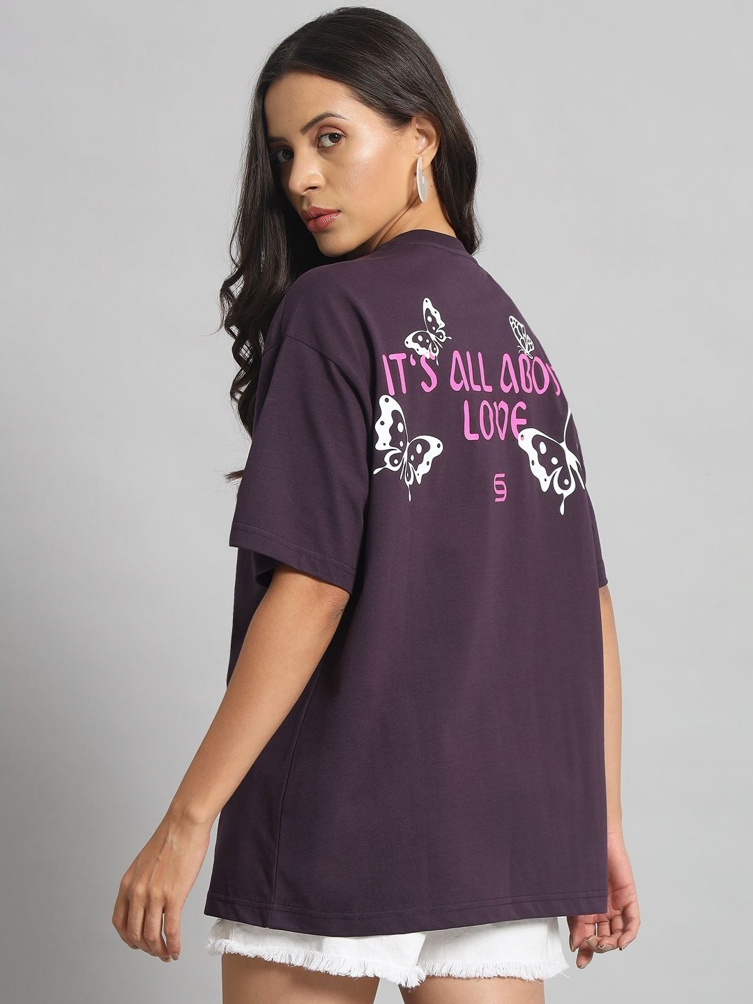 

SWAGNOX Women Typography Printed Round Neck Cotton Oversized T-Shirt, Burgundy