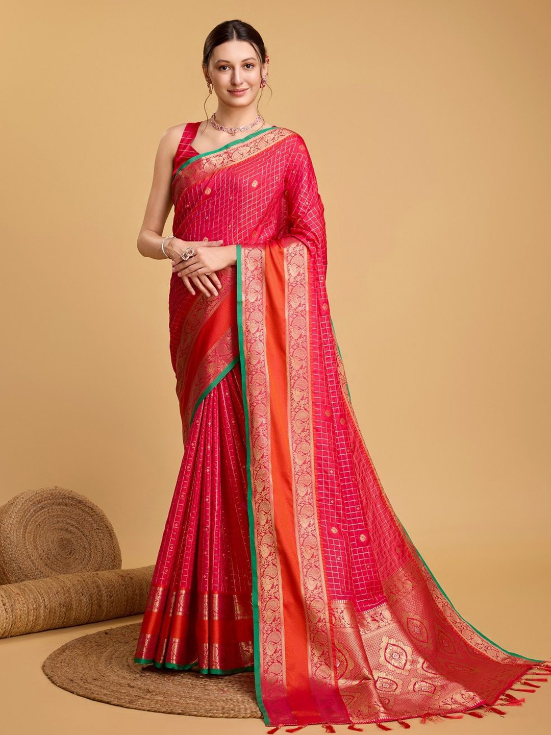 

SHOBHA SAREES Woven Design Zari Pure Silk Banarasi Saree, Pink