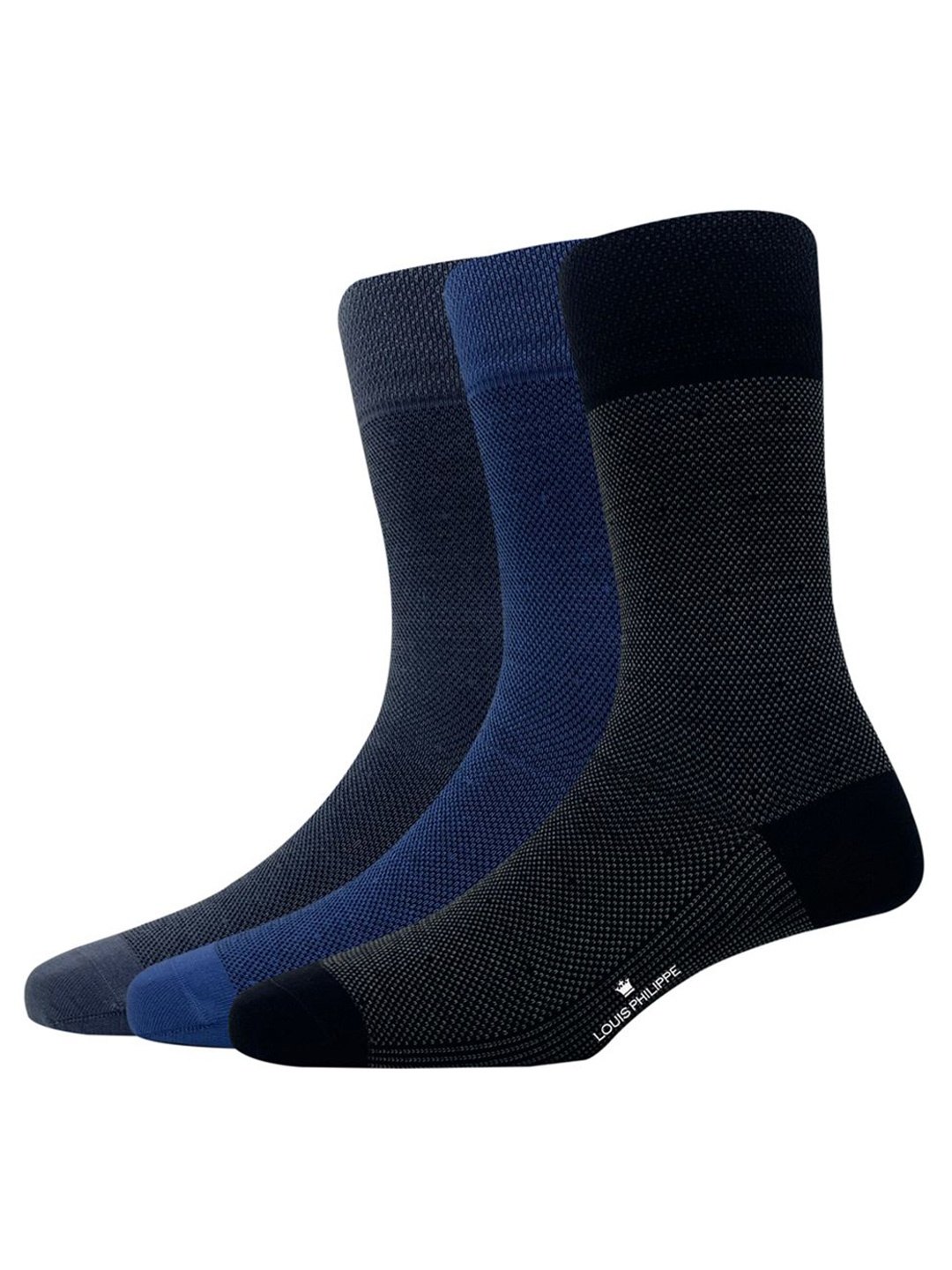 

Louis Philippe Men Pack Of 3 Cotton Calf-Length Socks, Blue