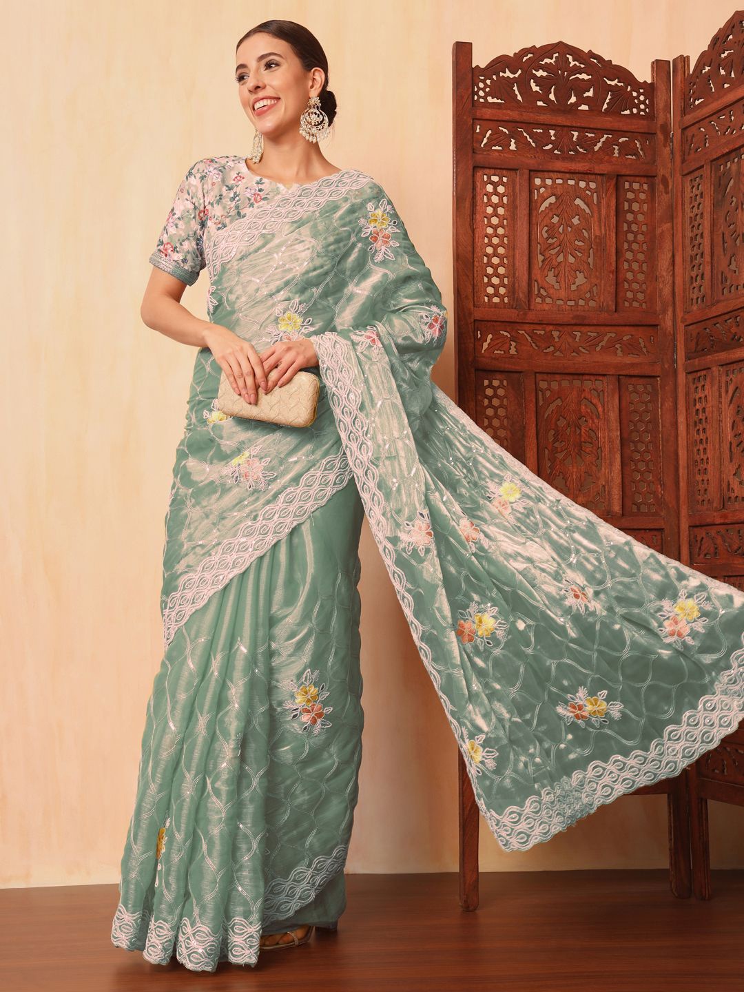 

Chhabra 555 Women Sarees, Turquoise blue