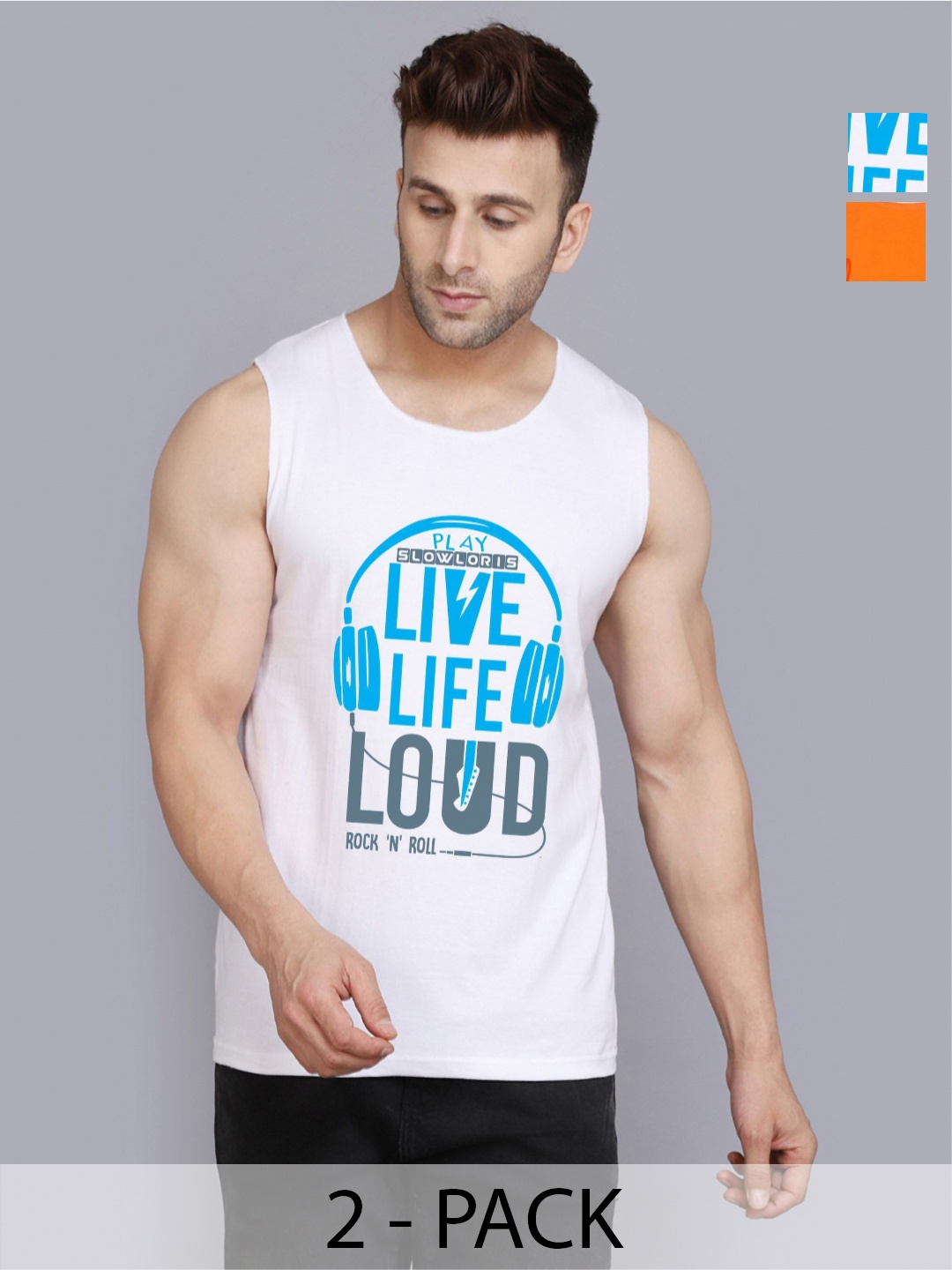 

SLOWLORIS Men Pack Of 2 Typography Printed Round Neck Cotton Slim Fit T-Shirts, White