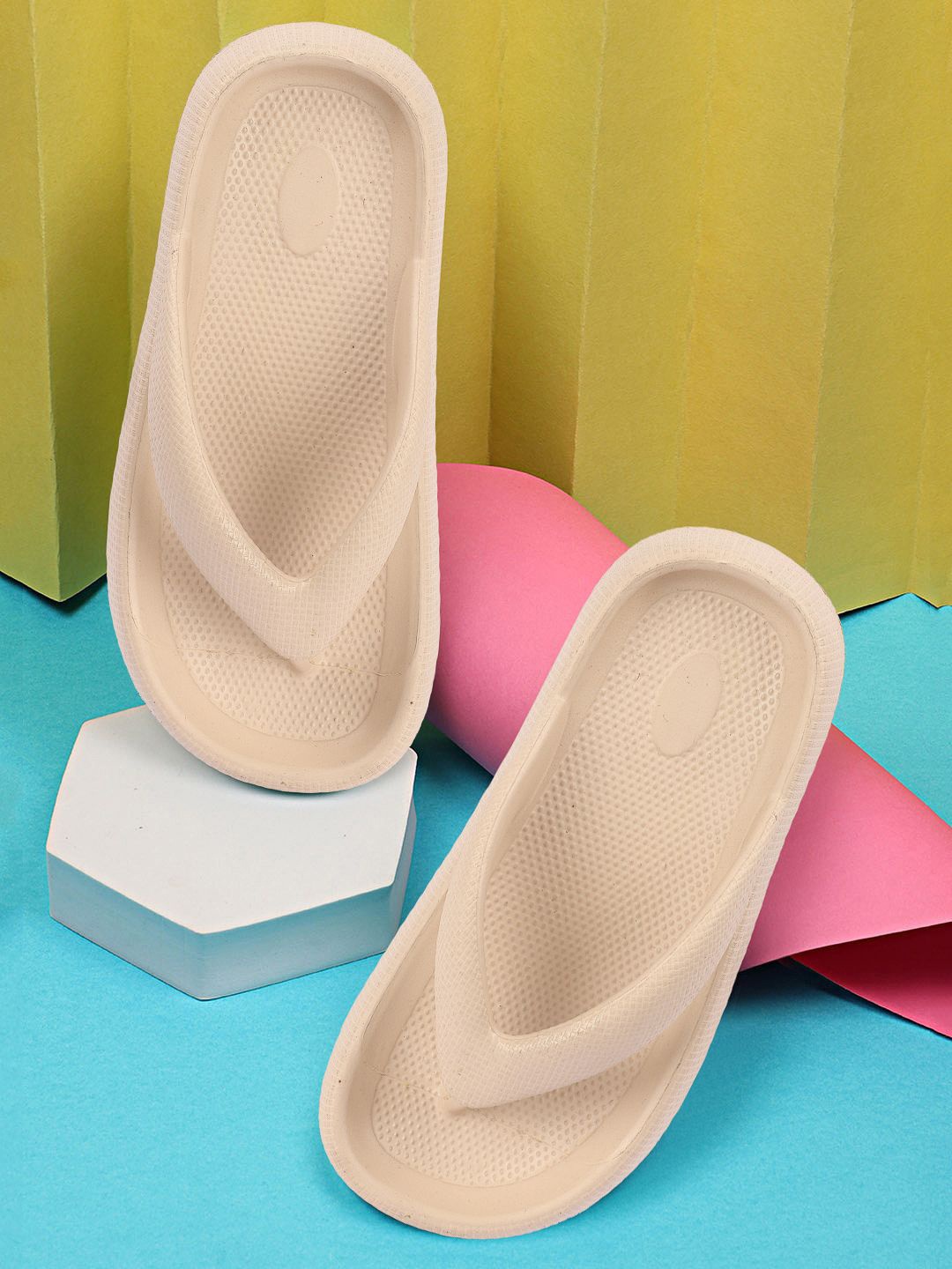 

JUMPLITE Women Rubber Thong Flip-Flops, Beige