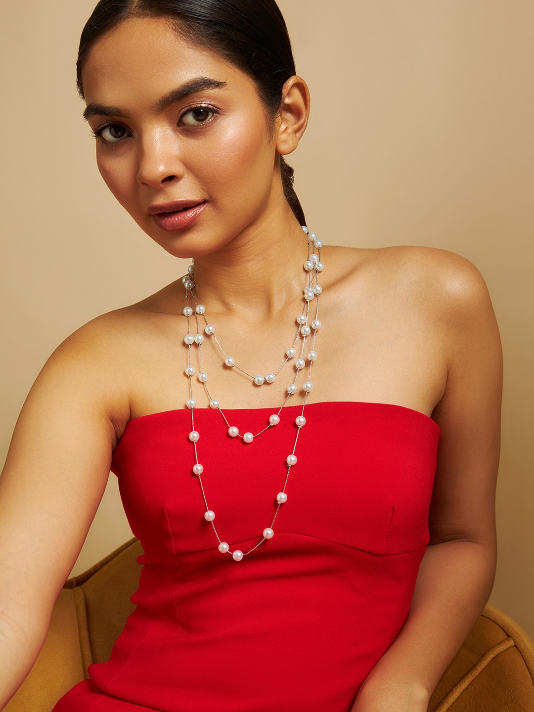 

Kushal's Fashion Jewellery Rhodium-Plated Pearl Beaded Necklace, Silver