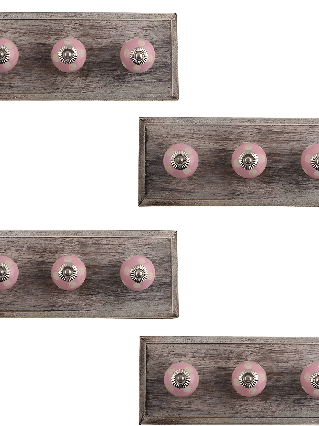 

Indianshelf Set Of 4 Pink & Brown Textured Wooden Hooks